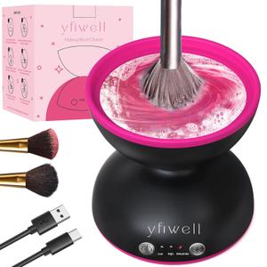 Electric Makeup Brush Cleaner, Two Gears Speed and Dehydration Function, 5V/2A Adapter Automatic USB Cosmetic Brushes Cleaner Tool for All Size Beauty Makeup Brush Set Gifts for Women Black