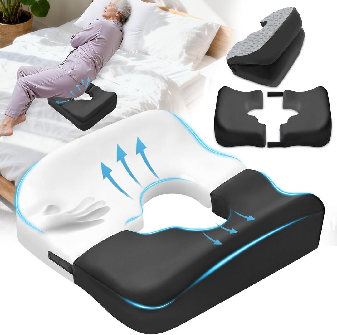 Upgraded Bed Sore Cushions for Butt, Bedsore Pressure Relief Pillow for Sleeping and Sitting,Memory Foam Bed Sore Donut Pillow,Tailbone Pain Relief Cushion for Bed Sores on Buttocks, Black, 18x16x4.5 inch