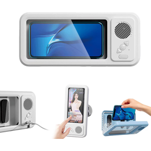 Splash Case for Shower Phone Holder Waterproof with Speaker Water Proof Wireless Bluetooth Holders of Bathroom Wall Secure Cell Proof BuiltIn Smart Mobile Holde Stand 360 Rotating 2in1 suction