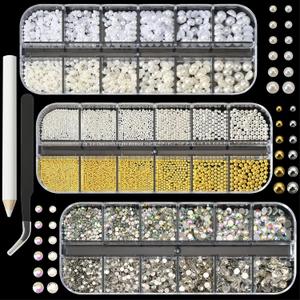 3 Boxes Nail Charms and Gems Nail Art Charms Charms for Nails Design Rhinestones for Nails Caviar Beads Pearls
