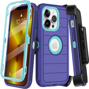 KECAI for iPhone 13 Pro Max Case with Belt Clip Holster & Kickstand,Built-in Screen Protector,Heavy Duty Shockproof Drop Protection Military Grade Full Body Rugged Phone Cover (Dark Blue)