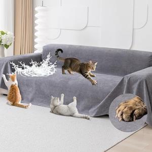 Loiion Cat Scratch Furniture Protector - Anti-Slip, Waterproof Sofa Cover to Keep Cats Off, Pet-Friendly Couch Protectors for 3 Cushion Couch, Gray Anti-Scratch Couch Cover for Pets and Kids 134"X71"