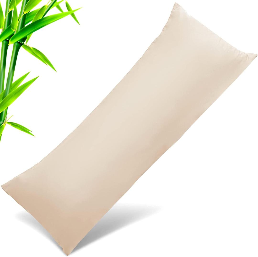 Body Pillow Cases Cover, Bamboo Rayon Body Pillowcases with Zipper Closure, Cooling and Breathable Pillow Case for Hot Sleepers and Night Sweats, 20x54 inches, Khaki