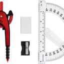 3 x Unjoo Compass and Protractor Set, 6 Inch Protractor with Swing Arm (Red)