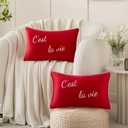 Super Soft Velvet Monogram Lumbar Throw Pillow Covers 12x20 Pillow Cover C'est la vie French Quote Printed Retro Decorative Pillows For Couch Bed Sofa Living Room Positive Sayings Home Decor Red 1 Pc