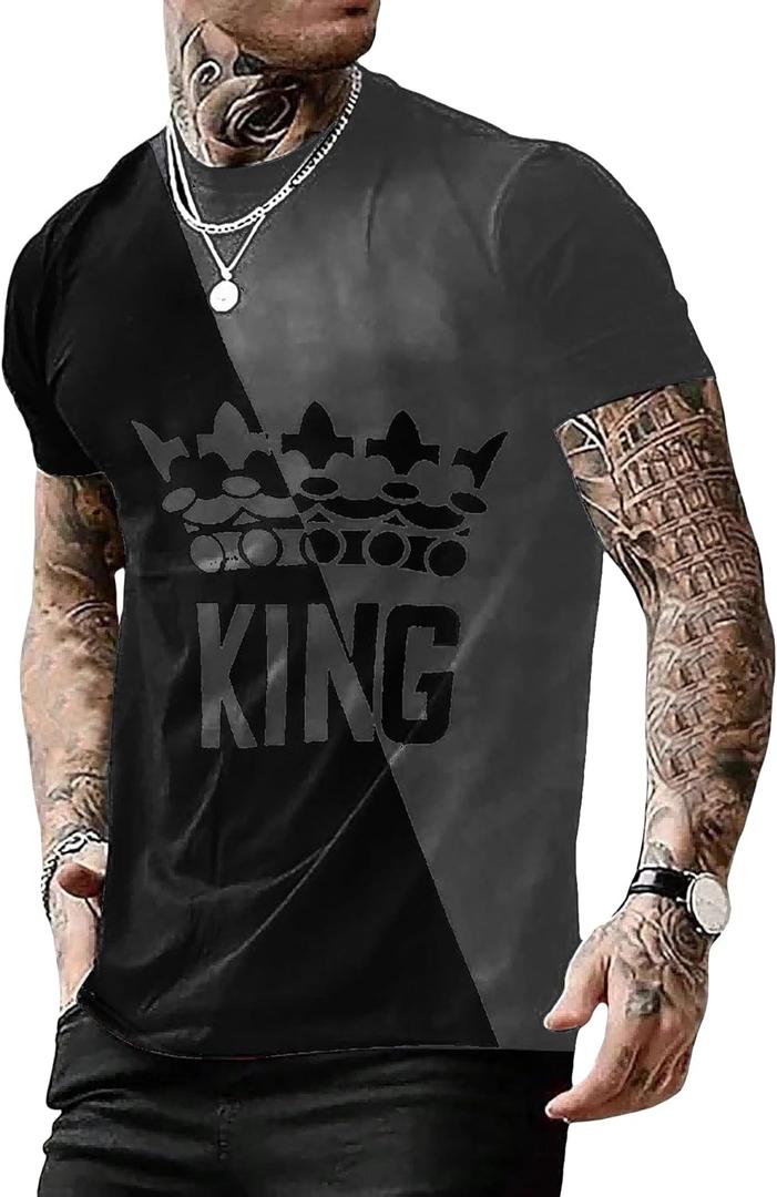GORGLITTER Men's Designer Graphic T-Shirt Crewneck Short Sleeve Drippy Tee Top (Large, Black and Grey)