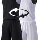 1 Set of Men's Reversible Basketball Jersey and Shorts, Double-Sided Custom Athletic Uniforms for Team Sports Practice (X-Large, Black/White)