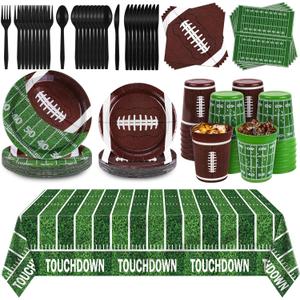 durony Football Party Decorations 169 Pcs Football Party Favors Serve 24 Disposable Paper Plates Napkins Cups Touchdown Tablecloth Sports Supplies for Birthday Game Day