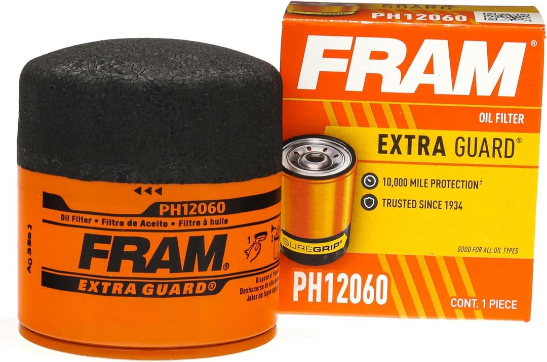 FRAM Extra Guard PH12060 10K Mile Change Automotive Replacement Interval Spin-On Engine Oil Filter for Select Vehicle Model Years, Vehicle Engine Protection Oil Filter for Everyday Drivers