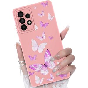 3 x for Samsung Galaxy A32 5G Phone Case, Fashion Flower Pattern Design Girls Women Liquid Silicone Cover, Slim Shockproof and Scratch-Resistant Soft Case for Samsung A32 - Butterfly Pink
