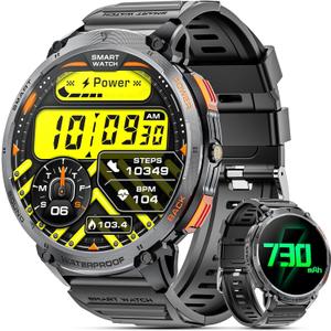 Military Smart Watches for Men, 1.85" HD Large Screen Smart Watch, Flashlight/730mAh/110+ Sports Modes Fitness Tracker Watch, Waterproof Mens Smart Watch for Android Phones iPhone Compatible