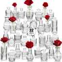 Clear Glass Bud Vase Set of 32 Pcs,Small Bud Vases in Bulk,Glass Crystal Flower Vases Table Centerpieces for Party Event Wedding Decor Baby Shower Decorations (Clear, 32 Pcs)
