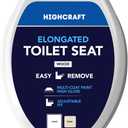 Premium Elongated Toilet Seat with Adjustable Hinges & Quick Removal Mechanism - Molded Wood Toilet Seat - Fits Standard Elongated Toilets - Oval Seat in White