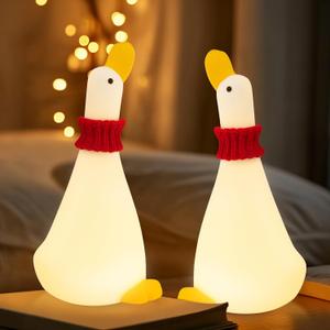 Duck Night Light Silicone Cute Dorm Bedroom Home Decor Night Light for Breastfeeding Squishy Duck Nightlight Cordless Rechargeable Dimmable Touch Fun Bedside Desk Lamp for Christmas Gifts (Twin Ducks)