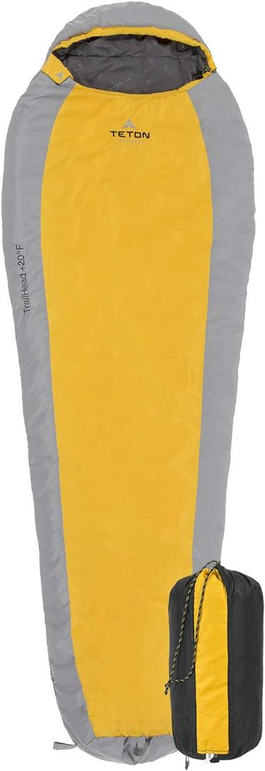 Teton 20F and 5F Degree Sleeping Bag; Lightweight, Warm Weather Mummy Sleeping Bags for Adults and Kids, Camping, Backpacking, Hiking (Orange)