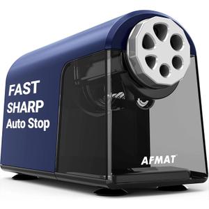 AFMAT PSX2 Heavy Duty Electric Pencil Sharpener, 6 Holes, Classroom Sharpener for 6-11mm Pencils, Auto Stop, Super Fast, Save Pencils, School Teacher Must Have Pencil Sharpeners Plug in, Blue