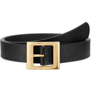 WHIPPY Women Fashion Leather Belt for Jeans Pants Dress Ladies Black Belts with Square Gold Buckle (S: Fit Waist Size 26-30 Inches)