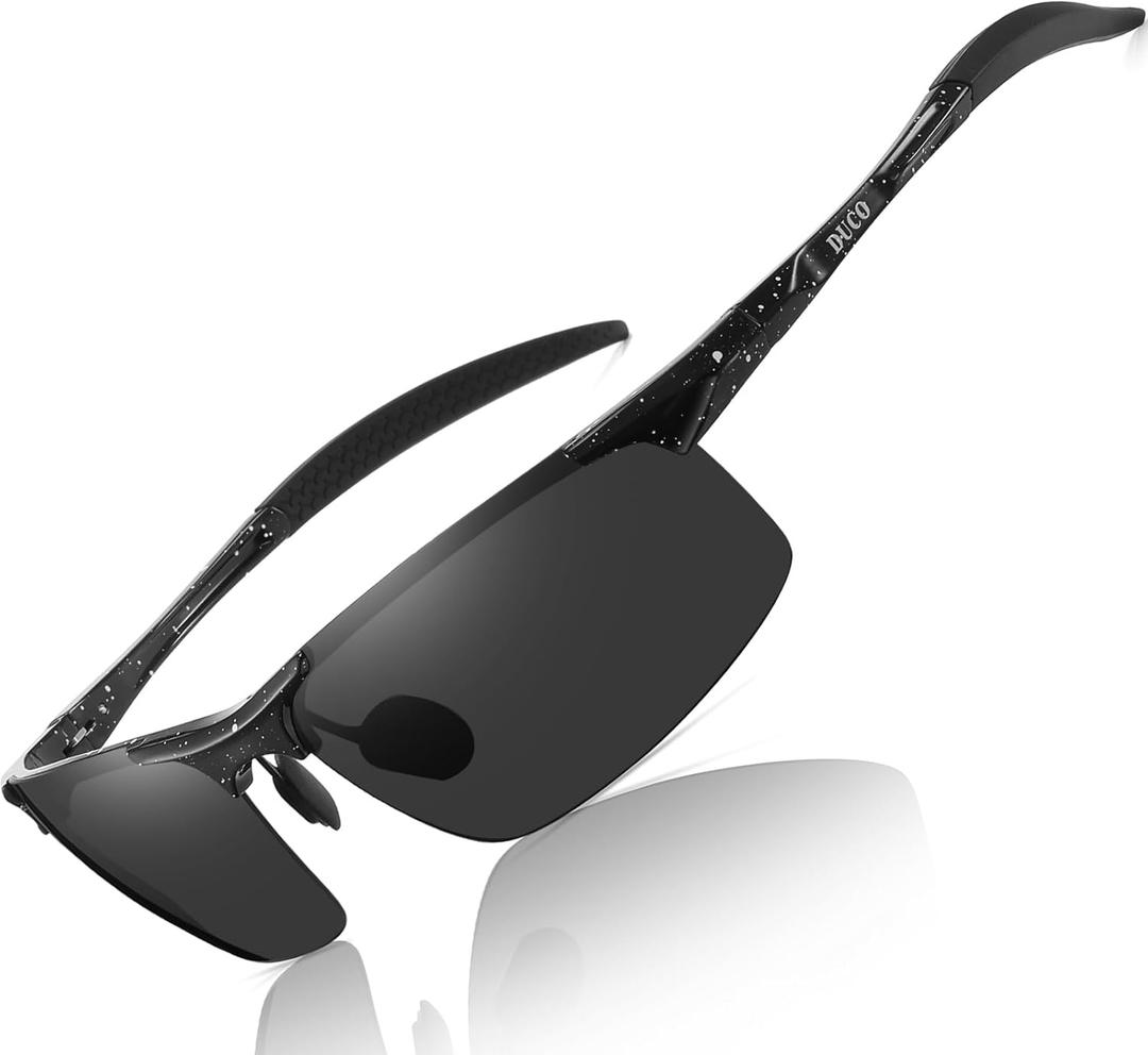 DUCO Mens Sports Polarized Sunglasses UV Protection Sunglasses for Men 8177s (Black Frame White Dot Gray Lens)