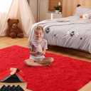 4x6 Red Rug for Bedroom Living Room, Fluffy Small Area Rug Soft Shag Carpet for Kids Boys and Girls Room with 4 Rugs Non-Slip Stickers Dorm Home Decor (4ft x 6ft)