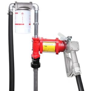 10GPM 12V Fuel Transfer Pump with Manual Nozzle, Particulate FilterCast Iron Heavy Duty for Gasoline Diesel Kerosene Biodiesel