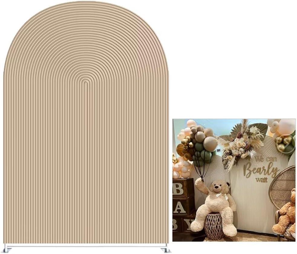 KONPON Beige Ripples Arched Frame Fabric Cover for Birthday Partied Double-Sided Stretchy Chiara Backdrops Arched Wall Stands Covers Arch Backdrop Cover 4x7ft (Width=4ft(48inch),Height=7ft(85inch), Hp-463)