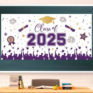 Graduation Decorations 2025 - Green Gold Congrats Grad Plastic Backdrop Banner, Large Class of 2025 Grad Backdrops Photo Props for Graduation Party Decoration Photography Supplies, 65 x 32.7 Inch