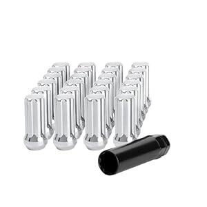Dynofit 14x1.5 Chrome Lug Nuts Set, 24pcs 7 Spline Drive Wheel Nut for Silverado Sierra Ram 1500 F150, Silver Steel Aftermarket Lugnuts with 1 Socket Key Compatible With Ford Chevy GMC 6 Lug Wheel Rim
