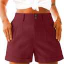 AWULIFFAN Womens Casual High Waist Shorts Relaxed Fit Rolled Hem Summer Shorts with Pockets 2025(Wine Red,X-Large)