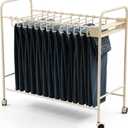 Rolling Pants Rack with 30 Hangers, Closet Organizer Trolley,  Jean and Skirt Closet Organizer, Metal Pants Rack with Wheels, Space Saving for Jeans Trousers Skirts, 30" x 30" x 13.5"