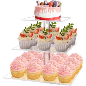 YestBuy 3 Tier Cupcake Stand, Clear Cupcake Display Stand, Acrylic Cupcake Tower for 24 Cupcakes, Premium Cupcake Dessert Muffin Holder for Pastry Wedding Birthday Party Baby Shower