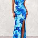 BTFBM Summer Dresses for Women 2026 Bodycon Spaghetti Strap Floral High Split Maxi Cocktail Wedding Guest Dress (L)