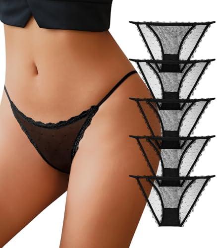 J-pone Sexy Underwear for Women String Bikini Underwear for Women High Cut Breathable Hipster Cheeky Lace Panties 5 Pack L
