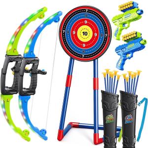 2 Pack Bow and Arrow Toy for 5 6 7 8 9 10+ Year Old Boys, Ideal Gift for Kids, Indoor Outdoor Shooting Game Toy for Ages 4-8 8-12, LED Light Up Archery Set with 12 Suction Cup Arrows