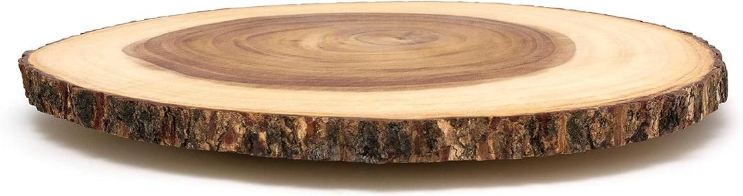 Lipper International Acacia Wood Large Slab Lazy Susan with Bark Rim 16"L x 1.75"W x 16"H