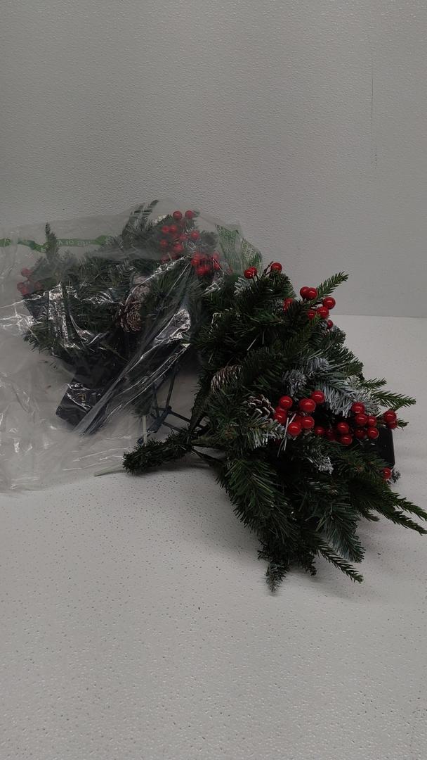 Admired By Nature 10 Stem Artificial Holly Leaves Berries Christmas Bush Home Decor, Indoor Floral Arrangement, 2 Pc Set