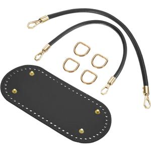uxcell Crochet Bag Making Kit, 8.7 x 4 Inch Oval PU Leather Bag Bottom with 2Pcs 15.75" Bag Handles and 4Pcs Buckles for DIY Crochet Bag Shoulder Bag Purse Making, Black