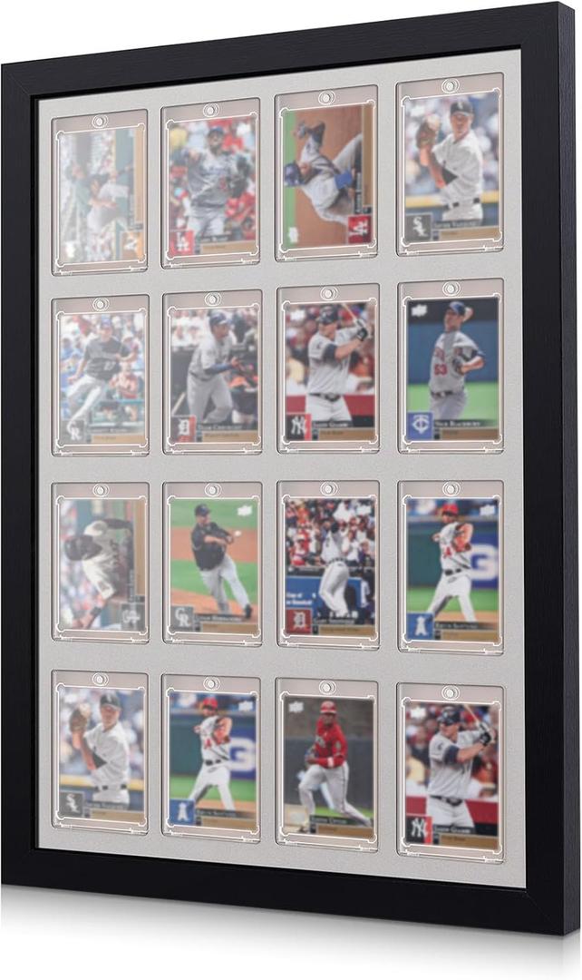 Cinnvoice Trading Cards Display Frame Sports Card Display Case Cards Collector Frame Wall Mount for Baseball Basketball Football(16 Grids)