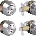 Single Cylinder Deadbolt Lock and Door Knob with Lock, Keyed Alike Door Locks for Front Door(Satin Nickel,2pack-Set)