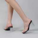 Clear Heels for Women Transparent Two Strap Block Chunky Square Heel Sandals Open Toe Slip On Mules for Women (7.5)
