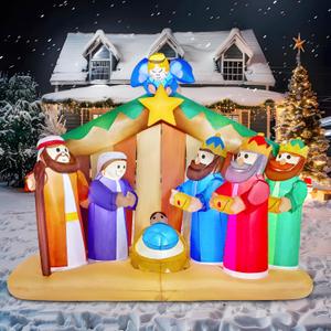 Joiedomi 6.5 FT Long Christmas Inflatable Nativity Scene with Angels with Build-in LEDs Blow Up Inflatables for Christmas Party Indoor, Outdoor, Yard, Garden, Lawn, Winter Dcor