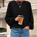 BTFBM Casual Fall Tops for Women 2025 Long Sleeves Solid Shirts Crew Neck Loose Fit Work T Shirt (Black, XL)