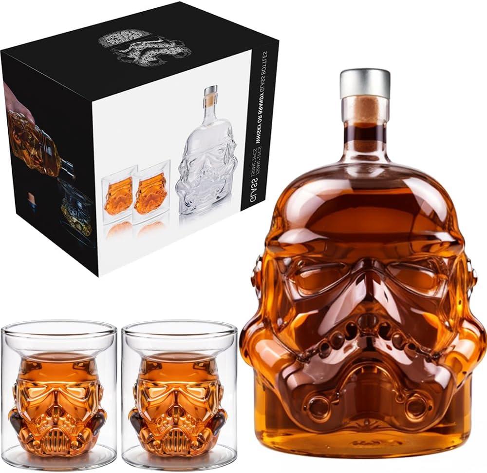 Whiskey Decanter Set Transparent Creative with 2 Glasses, Whiskey Flask Carafe Decanter for Brandy,Scotch,Vodka, Christmas Gifts for Men,Dad,Husband,Boyfriend