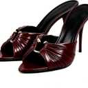 Goolita Open Pointed Toe Mule Heels For Women Slip On Stiletto Heels Ruched Heeled Sandals Sexy Backless Party Heeled Slide Sandals, Burgundy (US 7.5)