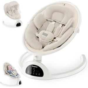 BabyBond Baby Swings for Infants, Bluetooth Infant Swing with Music Speaker, 3 Seat Positions, 5 Point Harness Belt, 5 Speeds and Remote Control - Portable Baby Swing for Indoor and Outdoor (Beige)
