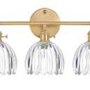Bathroom Light Fixtures, 3-Light Brass Vanity wall Light Over Mirror with Clear Tulip Glass Shade for Bedroom Living Room (Bulb Not Included)