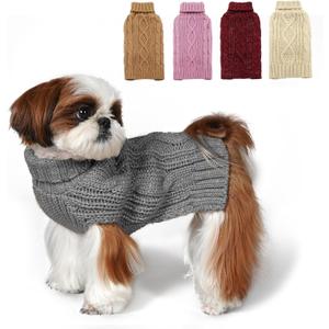 KYEESE Dog Sweaters for Small Dogs Turtleneck Dog Cable Knit Pet Sweater with Golden Thread for Cold Weather, Grey, Medium