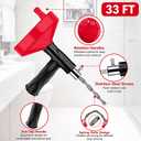 Drain Snake Auger 33 Ft, Plumbing Snake Drain Hair Clog Removal Tool, Heavy Duty Snake Auger, Sink Unclogger Drain Cleaner Tool for Bathroom Kitchen Tub Shower Drain Clog Remover with Gloves, Red