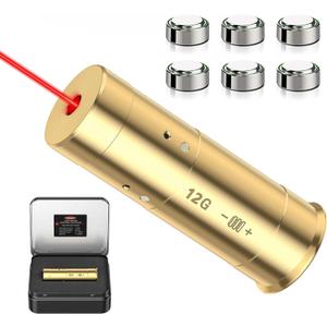 EZshoot Bore Sight Laser 9mm/223 5.56mm/243 308/12-Gauge Red Laser Boresighter with Portable Tin Case and Extra Batteries (Gold)