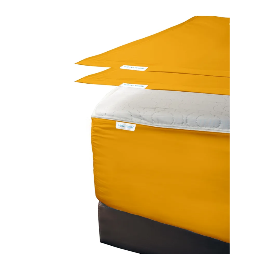 Zip On Fitted Sheet- Includes 1 Fitted Base + 2 Zip Sheet - Easy to Change, Upto 16" Inch Deep Pocket Full XL Size Zipper Fitted Sheet - Soft Cotton 600 TC Fitted Sheet - Yellow Color