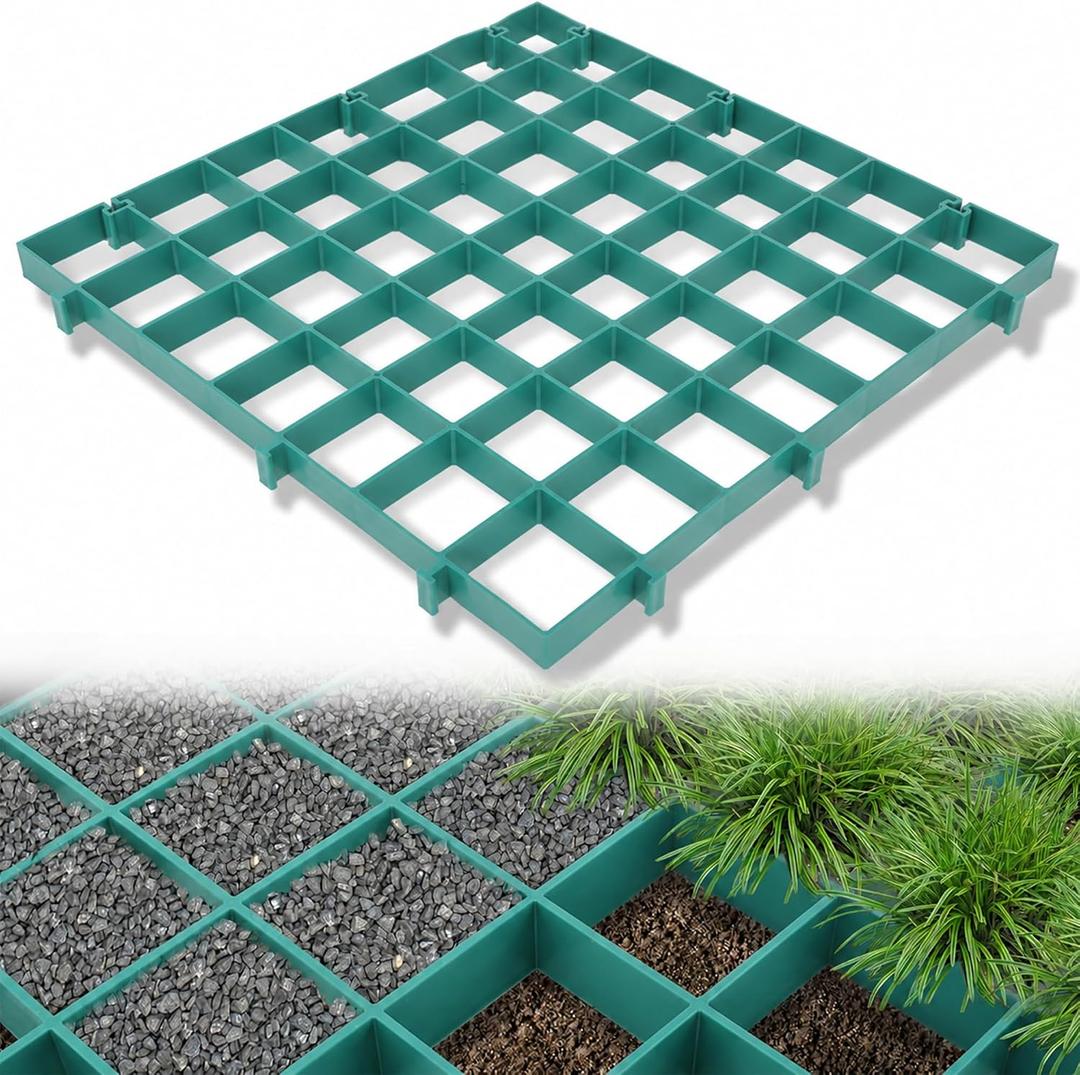 Permeable Pavers, 12 Pcs Heavy Duty Grass & Gravel Permeable Paver System Grass & Gravel Pavers PPE Plastic Pavers for Lawn Decks driveways Sidewalks shed Bases, 1" Depth, 22 Sq Ft, Green